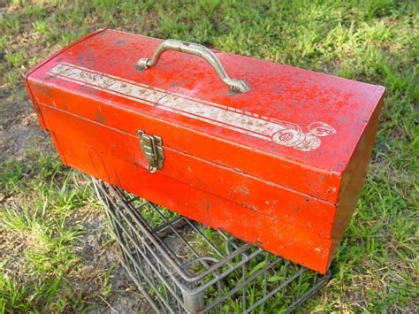 retro metal tool box|old toolbox.